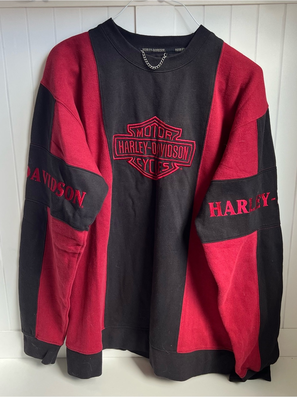 Harley Davidson Motorcycles Color Block Crewneck Sweatshirt Men’s L Red & Black